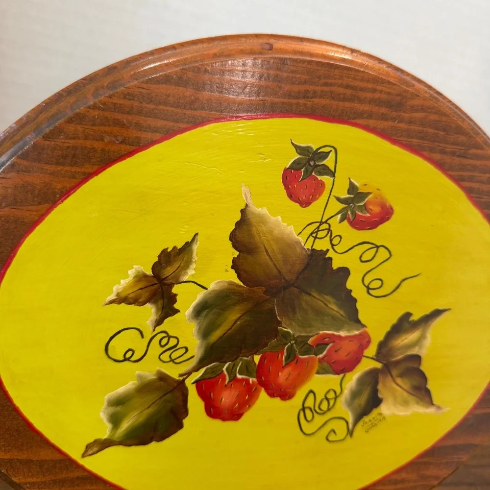 Hand Painted Strawberry Wood Wall Plaque Signed‎ Folk Art Country Decor 11x9